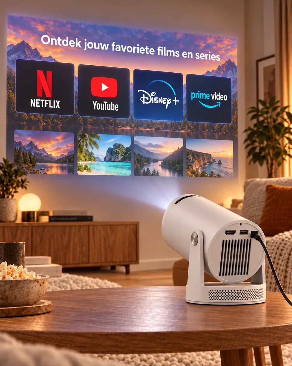 Mini beamer Projektorland Luma Pro – 400 ANSI lumen, Full HD 1080p, autofocus, Android 14 en Wi-Fi 6