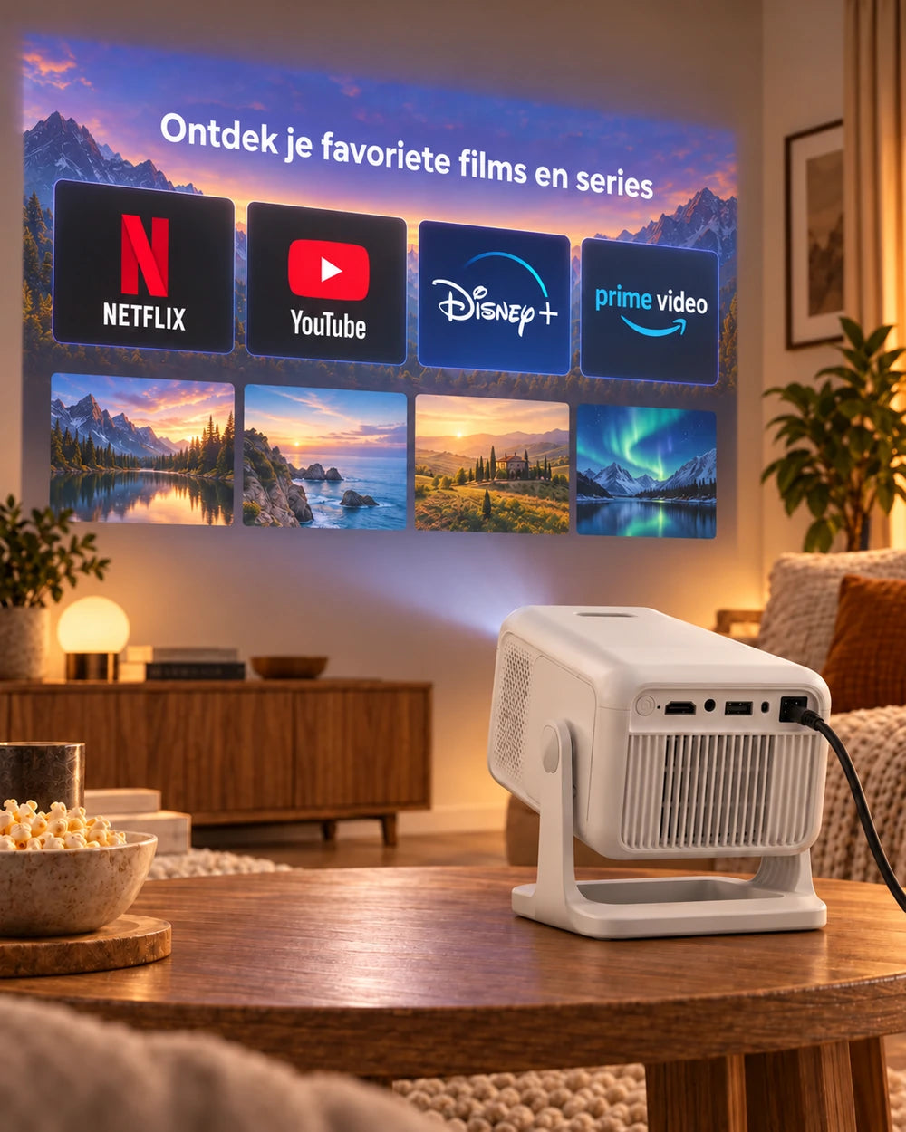 Mini beamer Projektorland Nova Plus – 420 ANSI lumen, Full HD 1080p, autofocus, Android en Wi-Fi