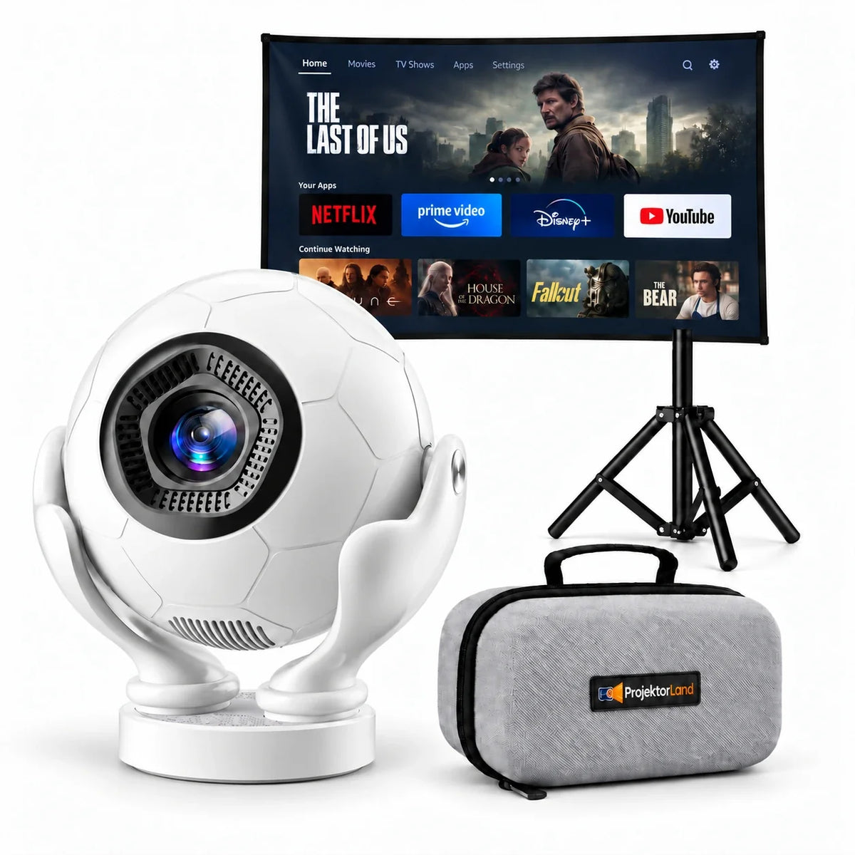 Mini beamer Projektorland Orbit Pro – 500 ANSI lumen, Full HD 1080p, elektronische scherpstelling, Android 14 en Wi-Fi 6