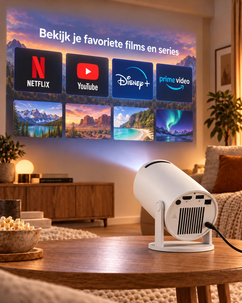 Mini beamer Projektorland Luma Compact – 200 ANSI lumen, HD 720p, Android 14, Wi-Fi 6 en 5 W-luidspreker
