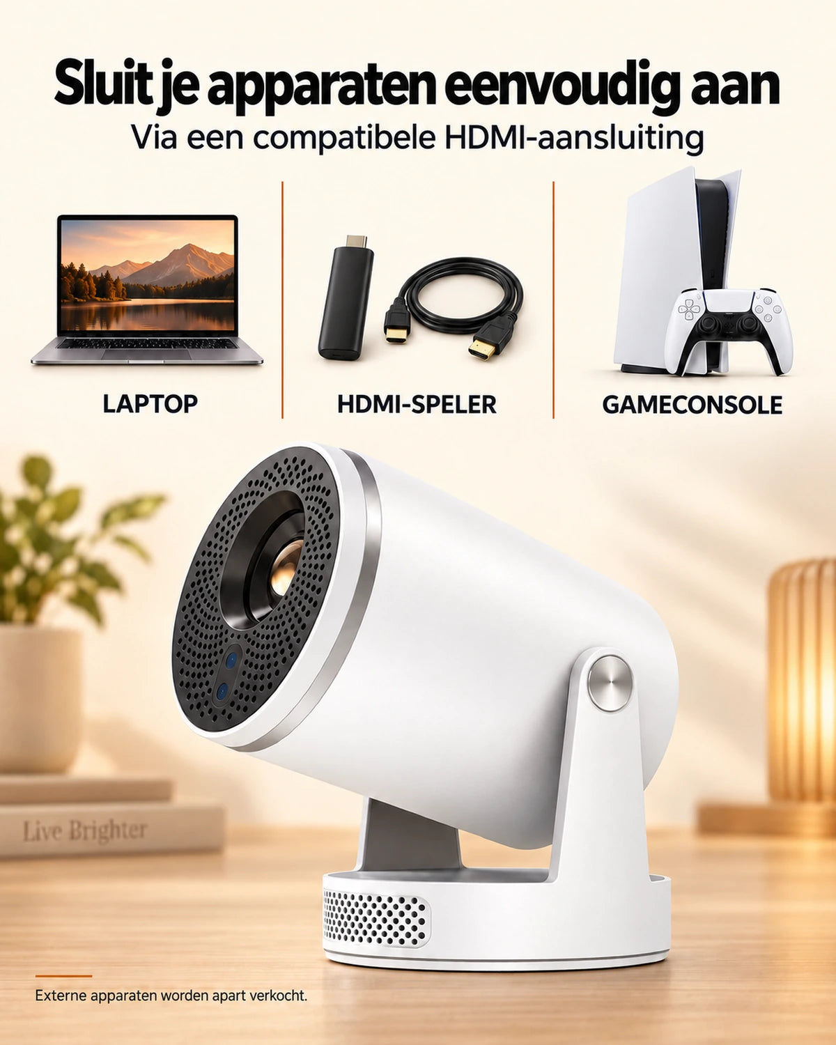 Mini beamer Projektorland Luma Pro – 400 ANSI lumen, Full HD 1080p, autofocus, Android 14 en Wi-Fi 6