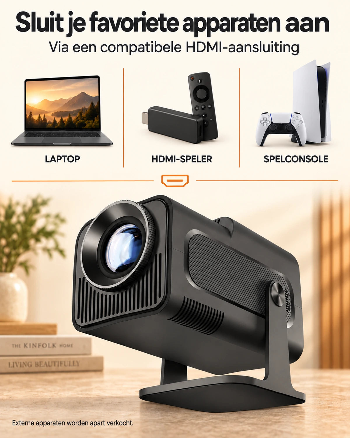 Mini beamer Nomad Mini – 300 ANSI lumen, HD 720p, Android 11, Wi-Fi 6, Bluetooth en 180° draaibaar