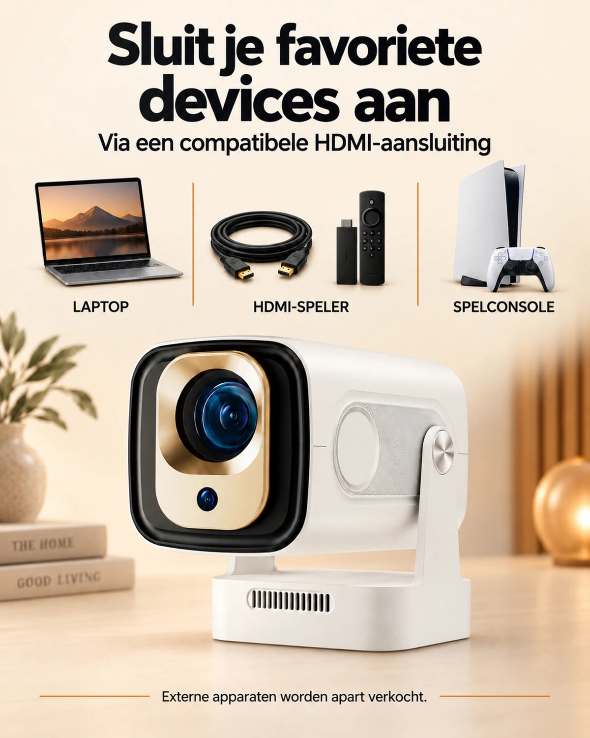 Mini beamer Projektorland Nova – 260 ANSI lumen, Full HD 1080p, Android, Wi-Fi 6 en Bluetooth 5.4