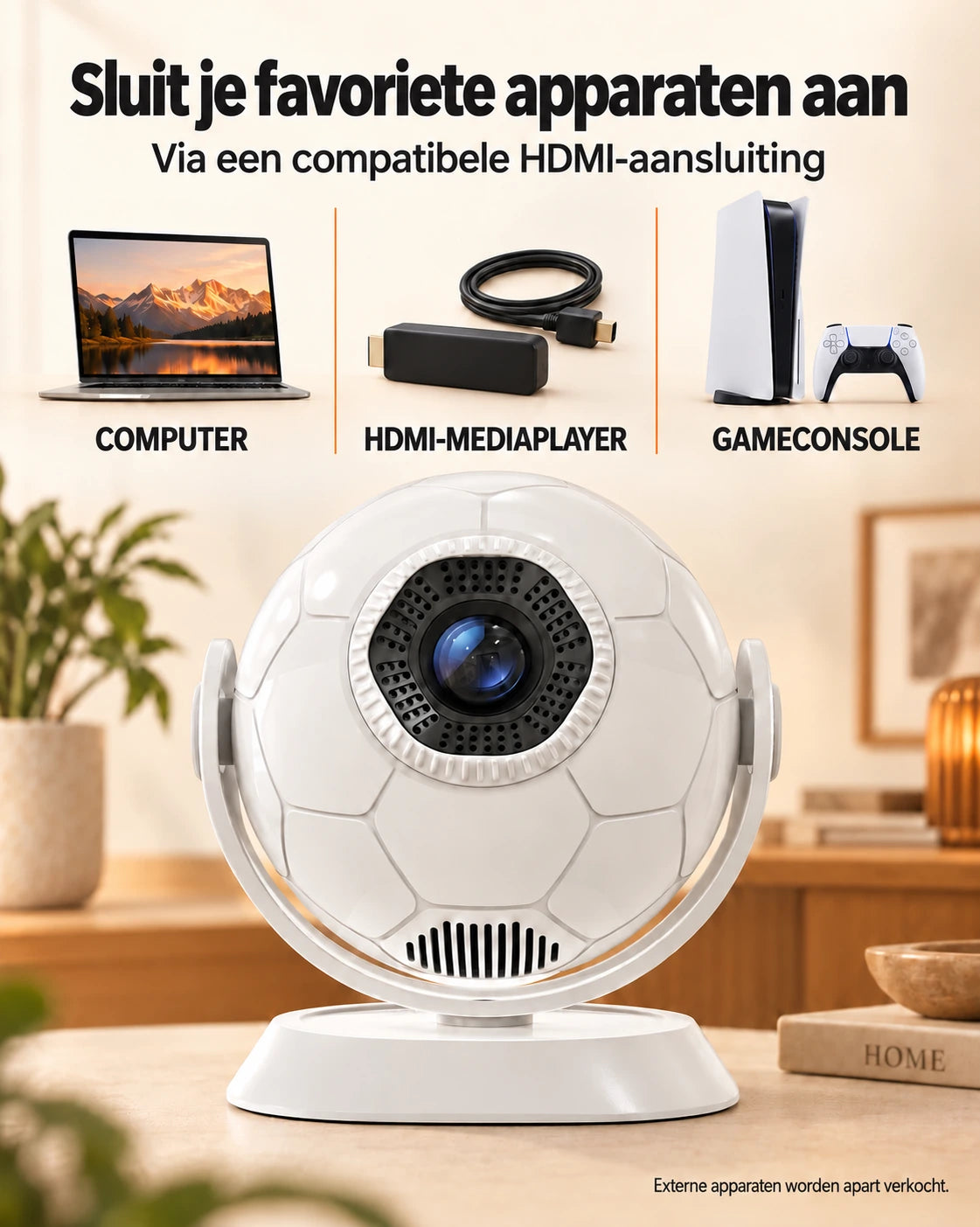 Mini beamer Projektorland Orbit – 300 ANSI lumen, Android 14, Wi-Fi, Bluetooth 5.4 en 35–135 inch