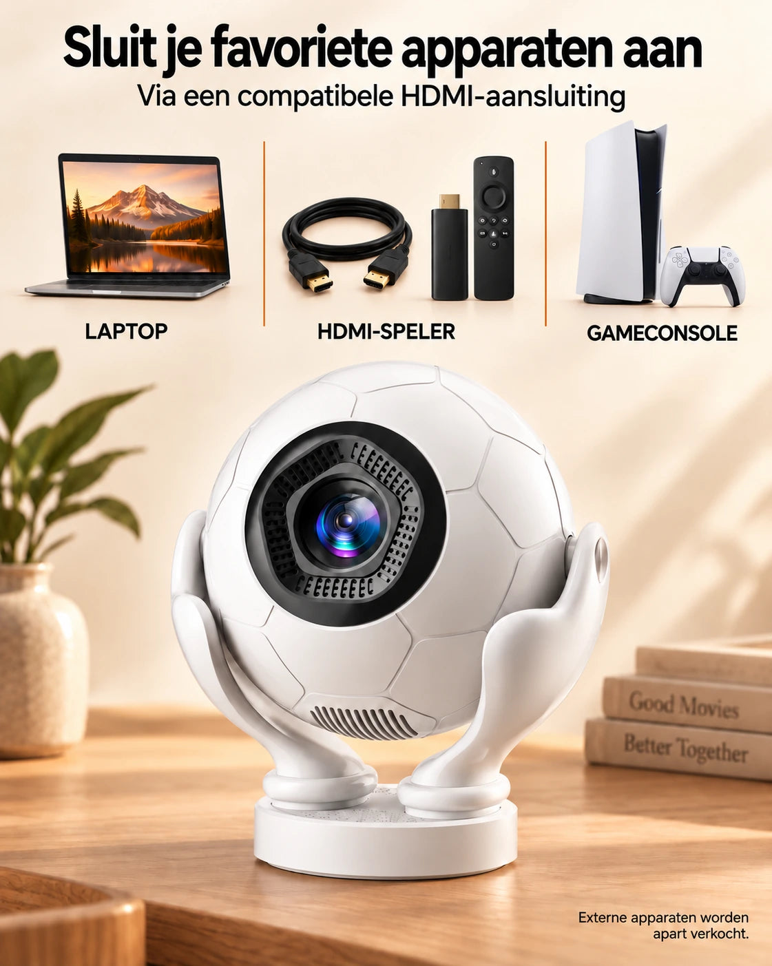 Mini beamer Projektorland Orbit Pro – 500 ANSI lumen, Full HD 1080p, elektronische scherpstelling, Android 14 en Wi-Fi 6