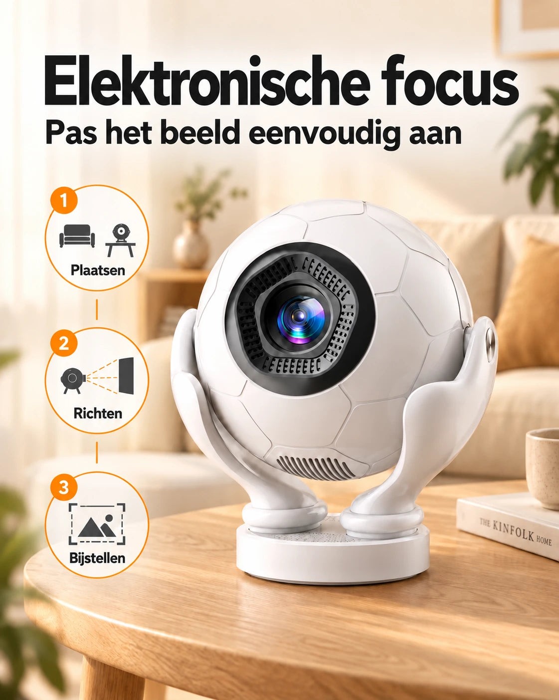 Mini beamer Projektorland Orbit Pro – 500 ANSI lumen, Full HD 1080p, elektronische scherpstelling, Android 14 en Wi-Fi 6