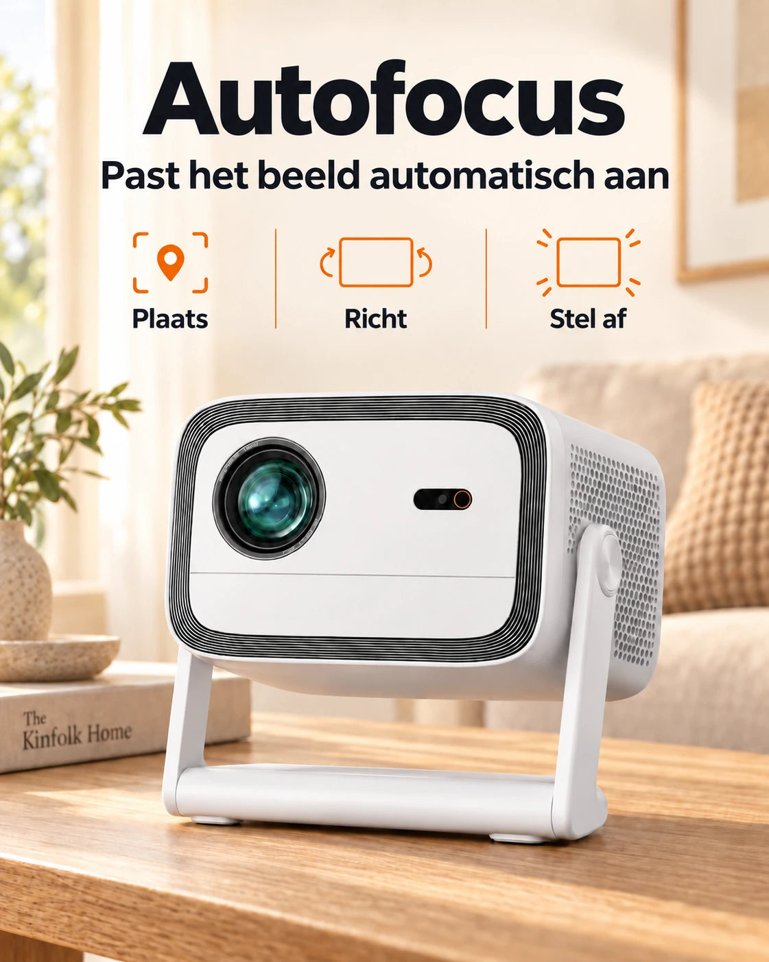 Projektorland Panorama beamer – 900 ANSI lumen, Full HD 1080p, Android TV 11, autofocus en 200° standaard
