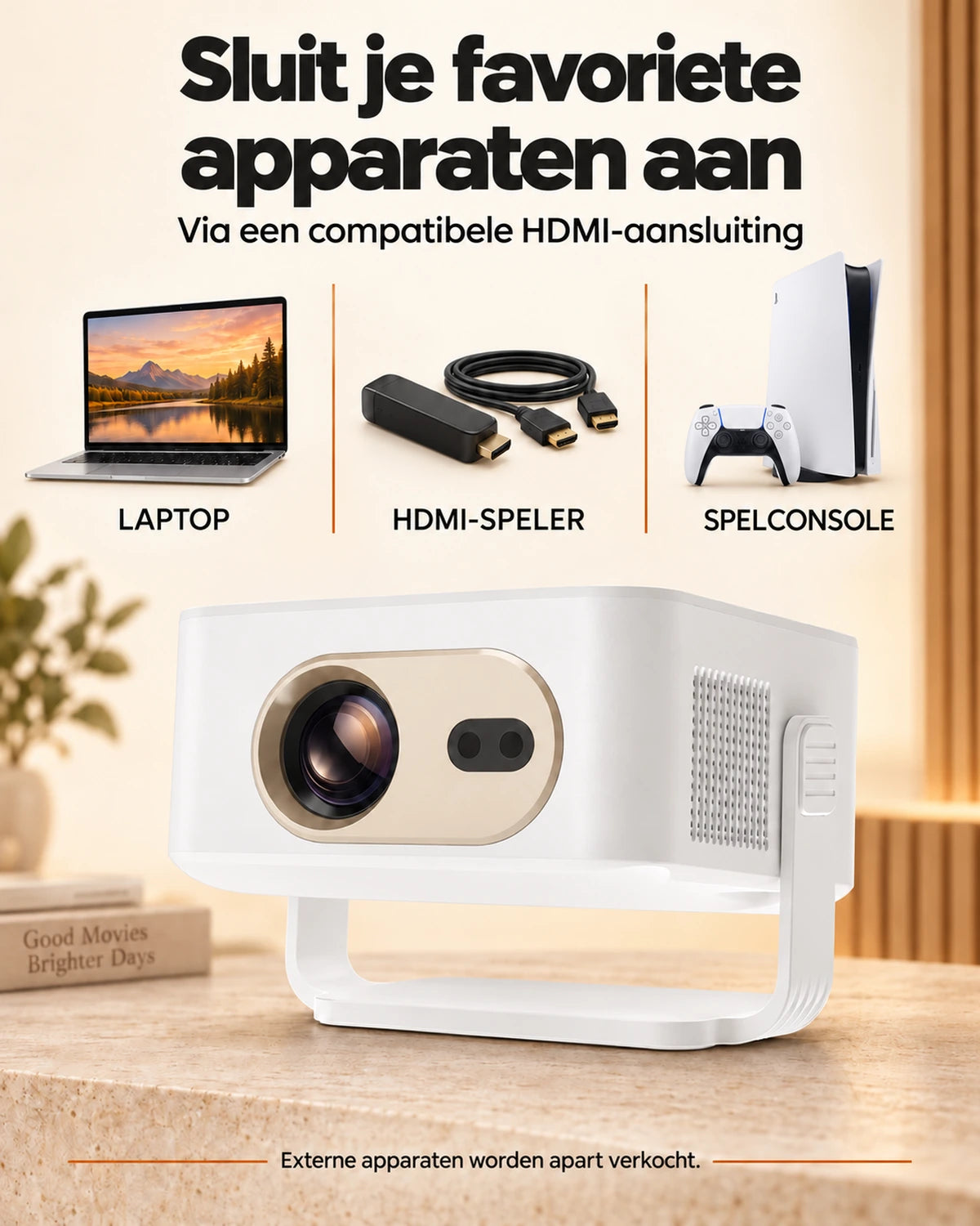 Mini beamer Projektorland Vista – 260 ANSI lumen, HD 720p, autofocus en Android 11