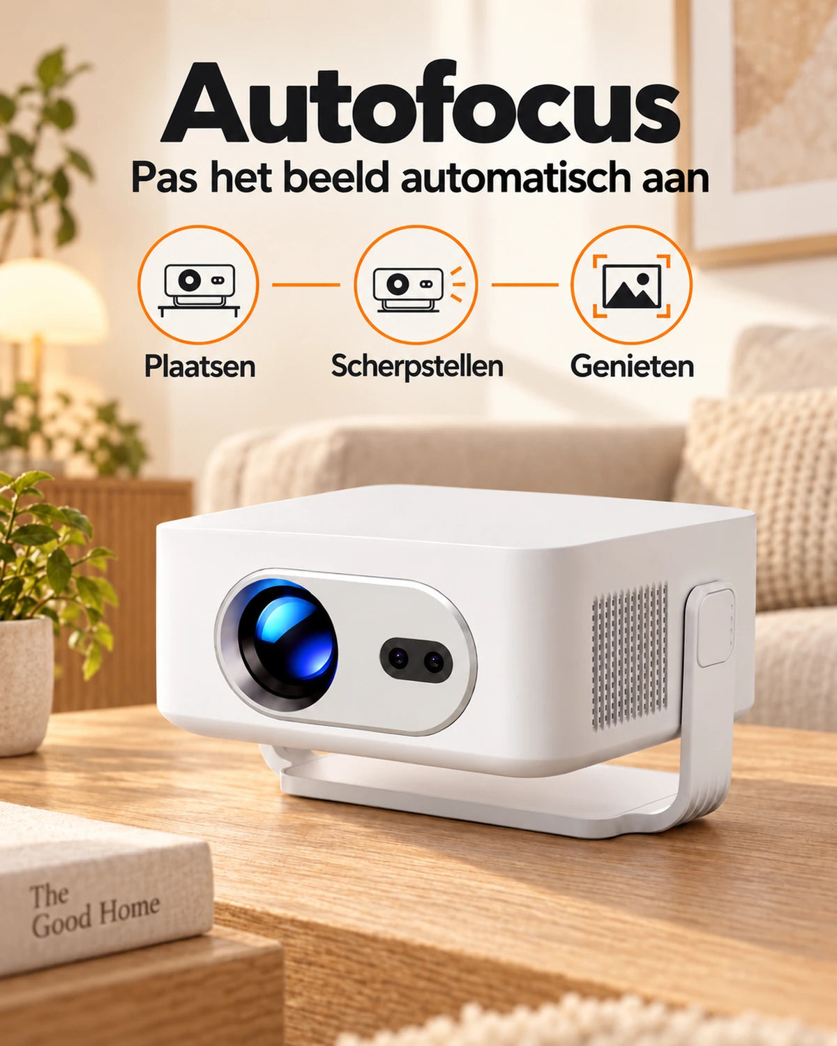 Mini beamer Projektorland Vista Max – 260 ANSI lumen, HD 720p, autofocus, Android 14 en Wi-Fi 6